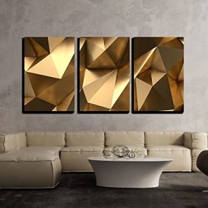 wall26 - 3 Piece Canvas Wall Art - Luxury Gold Abstract Polygonal Background 3D Rendering - Modern Home Decor Stretched and Framed Ready to Hang - 16"x24"x3 Panels