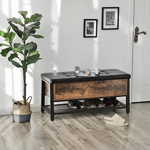 VASAGLE Industrial Storage Bench, Shoe Bench VASAGLE Industrial Storage Bench, Shoe Bench with Padded Seat and Metal Shelf, Multifunctional Seat Chest, Hallway Living Room, Sturdy Metal Frame ULSB47BX.