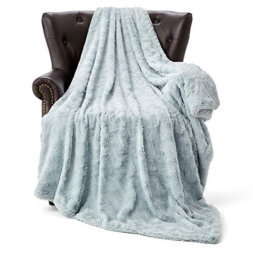 HT&PJ Luxury Faux Fur Throw Blanket Reversible Plush Sherpa Fleece Cozy Throw for Living Room Decor Sofa Chair Couch Blanket (GD-13-Lake Blue, 60"X80")