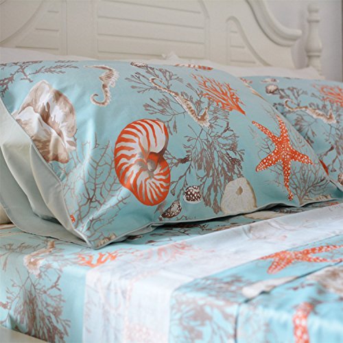 Brandream Luxury Nautical Bedding Designer, Beach Themed Bedding Sets Brandream Luxurious Nautical Bedding Designer Seaside Themed Bedding Units 3-Piece 100% Cotton Cover Cowl Set Bedding Set King Dimension 800TC(Sheets Bought Individually).