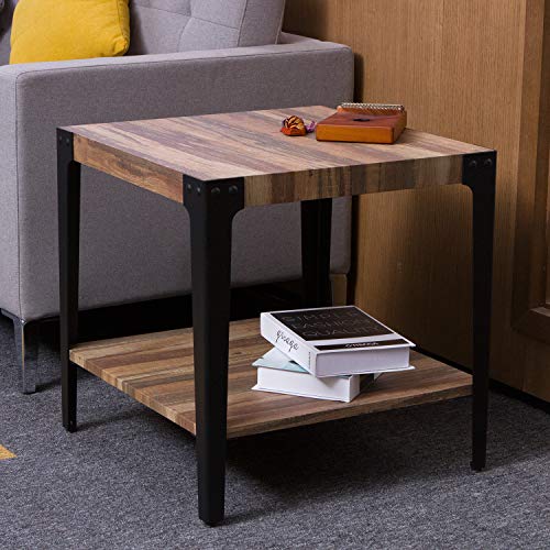 IRONCK End Tables Living Room, Side Table with Storage Shelf, Wood Look Accent Industrial Home Furniture, Thicker MDF Board with Frame, Vintage Brown