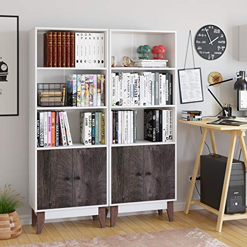 Homfa 4 Tier Bookcase Storage Cabinet, 64.2 in Height Wooden Bookshelf Bundle Dimensions: 22.four x 11.eight x 64.2 inches