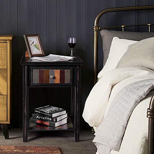 Rustic End Table, Sunix Sofa Side Table Corner Table with Solid Wood Legs Rustic End Table, Sunix Sofa Side Table Corner Table with Solid Wood Legs, Lower Storage Shelf and Drawer for Living Room, Bedroom Nightstand, Easy Assembly.