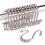 Wimaha Rustproof Shower Curtain Rings Hooks, Stainless Steel Heavy Duty Roller Double Glide Decorative Hooks for Bathroom Rods Curtains Liners, Brushed Nickel, Set of 12