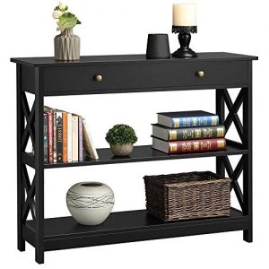 Topeakmart X Design Console Table with 1 Drawer and 2 Open Shelves Narrow Sofa Side Accent Table for Entryway Living Room
