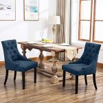 Mecor Fabric Dining Chair Set of 2, Leisure Padded Chair with Armrest,Tufted Provincial Chair European Style French Living Room Sofa, (Navy)