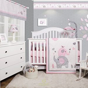 GEENNY OptimaBaby Pink Grey Elephant 6 Piece Baby Girl Nursery Crib Bedding Set