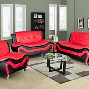 Beverly Fine Furniture Aldo ((3 Piece) Modern Sofa Set, Black/Red
