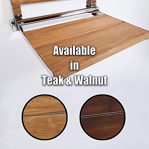 Lifeline Teak Wood Folding Shower Seat - Wall Mounted Bench Lifeline Teak Wood Folding Shower Seat - Wall Mounted Bench/Bathroom Safety &amp; Mobility Aid/Easy to Fold Down/Seniors &amp; Disabled/ADA Compliant/304 Stainless Steel/Black Matte Frame/18 x 16 inch.