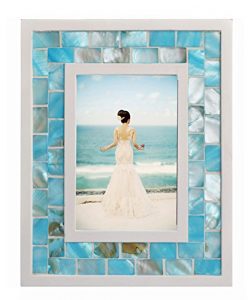 GIFTME 5 Picture Frame 4x6 Mother of Pearl Photo Frame 4 by 6,Tabletop or Wall Hanging Mosaic Picture Frame (4x6 inch, Blue,1pc)