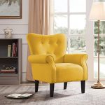 BELLEZE Modern Accent Chair Roll Arm Linen Living Room Bedroom Wood Leg (Citrine Yellow)
