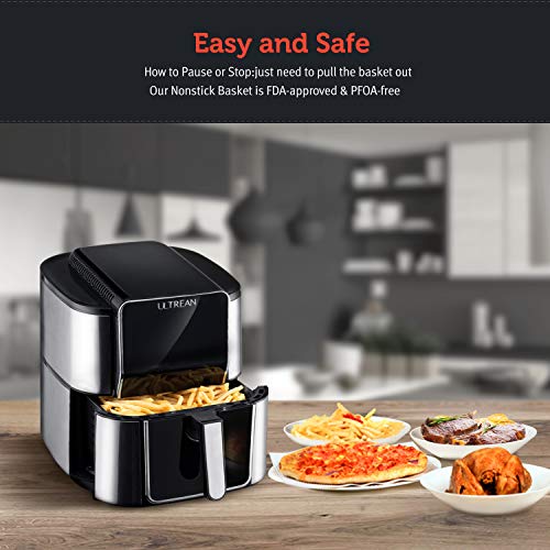 Ultrean 6 Quart Air Fryer, Stainless Steel Design Digital Ultrean 6 Quart Air Fryer, Stainless Metal Design Digital Air Fryer Oven Cooker with eight Presets,One-Contact LED Display, Non-Stick Basket, Prepare dinner Guide,UL Listed,1700W.