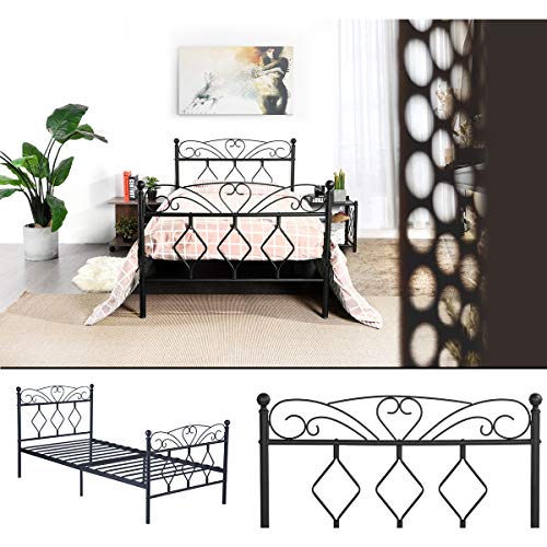 Symylife SYMY Twin Bed Frame, No Box Spring Needed Symylife SYMY Twin Mattress Body, No Field Spring Wanted,Mattress Basis Sturdy Steel Legs, Two Lovely Headboards and Steel Metal Help for Bed room Residing Room,Black.