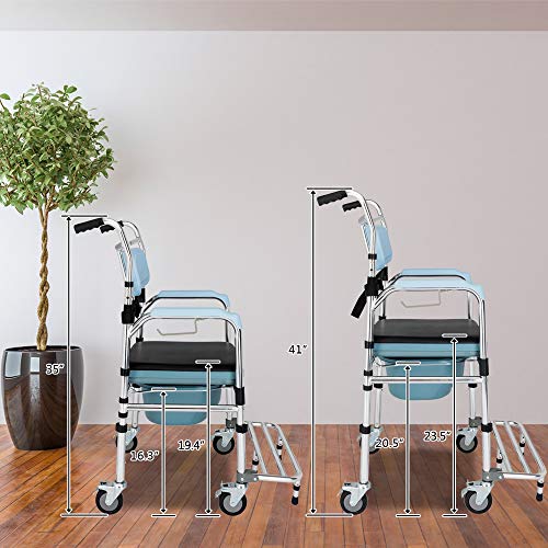OMECAL Folding Commode Chair for Toilet w/Wheels and Pedal OMECAL Folding Commode Chair for Toilet w/Wheels &amp; Pedal, 350 LBS Weight Capacity, 4 in 1 Multifunctional Portable Heavy Duty Bedside Commode for Elder Disabled People Pregnant Women.