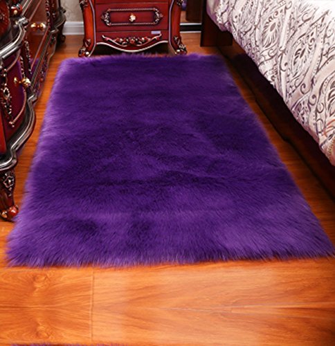 Luxury Soft Faux Sheepskin Fur Area Rugs,Small Faux Fur Rug for Bedroom Living Room Purple - 3x5ft