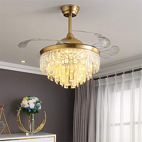 Angry New 42"Luxury Crystal Retractable Ceiling Fan Offended New 42"Luxurious Crystal Retractable Ceiling Fan with LED Lights and Distant-Managed dimmable Chandelier for Residing Room Bed room Chandelier (Gold).