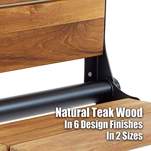 Lifeline Teak Wood Folding Shower Seat - Wall Mounted Bench Lifeline Teak Wood Folding Shower Seat - Wall Mounted Bench/Bathroom Safety &amp; Mobility Aid/Easy to Fold Down/Seniors &amp; Disabled/ADA Compliant/304 Stainless Steel/Black Matte Frame/18 x 16 inch.
