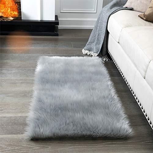 Super Soft Fluffy Rug Faux Fur Area Rug, Fur Rugs for Bedroom, Fuzzy Carpet for Living Room, 2x4 Feet, Ciicool (Light Grey)