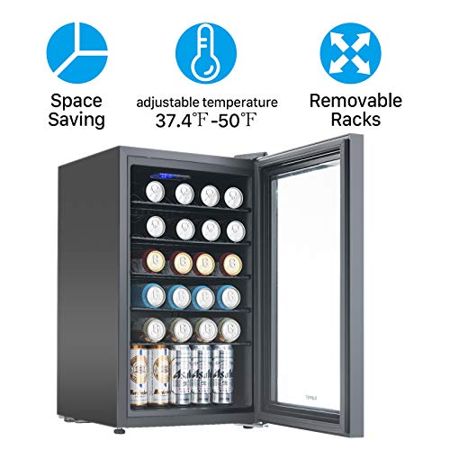 KUPPET 80-Can Beverage Cooler and Refrigerator,Mini Fridge for Home KUPPET 80-Can Beverage Cooler and Fridge,Mini Fridge for Residence, Workplace or Bar with Glass Door and Adjustable Detachable Cabinets,Excellent for Soda Beer or Wine, Black, 2.three Cu.Ft..