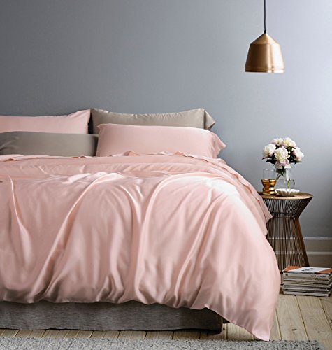 Solid Color Egyptian Cotton Duvet Cover Luxury Bedding Set High Thread Count Long Staple Sateen Weave Silky Soft Breathable Pima Quality Bed Linen (King, Rose Gold)