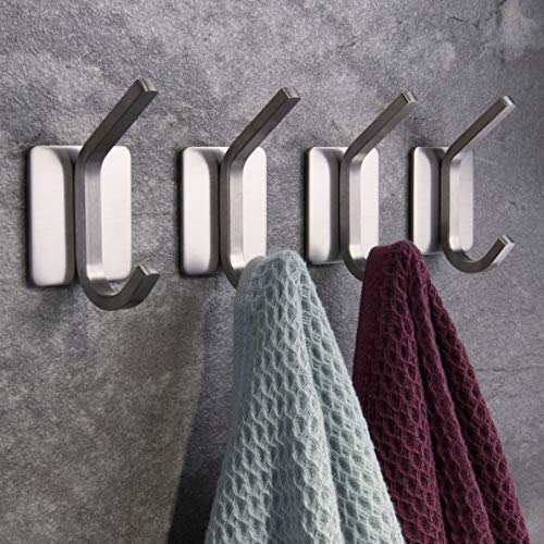 ZUNTO Towel Hook/Adhesive Hooks - Wall Hooks for Hanging Bathroom Stick on Hooks SUS 304 Stainless Steel Brushed, 4 Packs