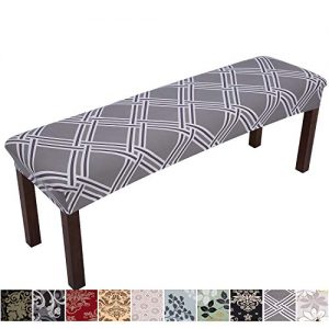 Comqualife Stretch Spandex Printed Dining Bench Cover - Anti-Dust Removable Upholstered Bench Slipcover Washable Bench Seat Protector for Living Room, Bedroom, Kitchen (Grey Geometric)