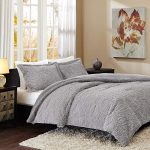Madison Park Norfolk Super Soft Plush Faux Fur Paisley Blush Luxury Bedding Set Bedroom Comforters, King, Grey