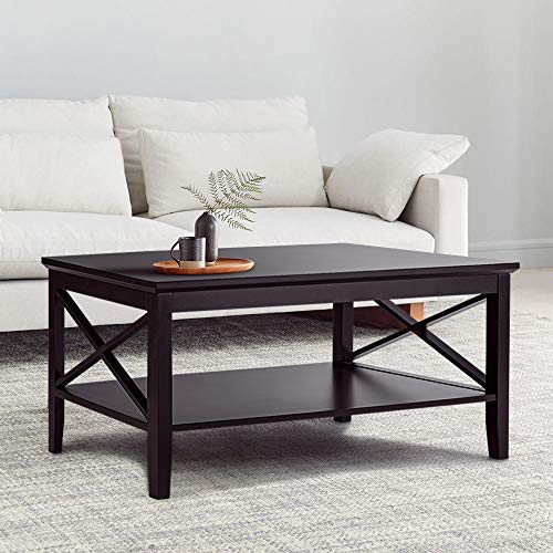 ChooChoo X-Design Coffee Table with Storage Shelf Accent Furniture for Living Room Espresso