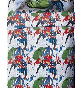 Marvel Avengers Blue Circle Twin Sheet Set- 3 Piece Set Super Soft and Cozy Kid’s Bedding Features Captain America, Hulk, Iron Man, and Thor- Fade Resistant Microfiber Sheets (Official Marvel Product)