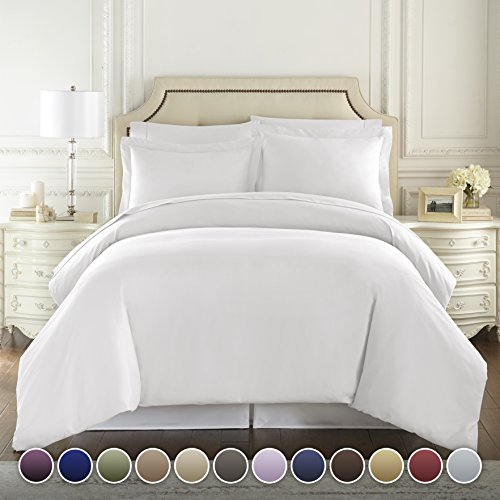 Hotel Luxury 3pc Duvet Cover Set-1500 Thread Count Egyptian Quality Ultra Silky Soft Top Quality Premium Bedding Collection -Queen Size White