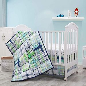 Baby Boy Bedding Crib Sets | 3 Piece Nursery Set | Blue and Green Crib Bedding Includes Baby Comforter, Crib Sheet,Dust Ruffle for Bedtime | Green Plaid