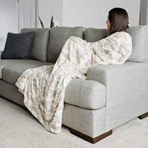 GRACED SOFT LUXURIES Faux Fur Throw Blanket Large Warm Cozy Super Soft Throw 50" x 60", Marbled Ivory