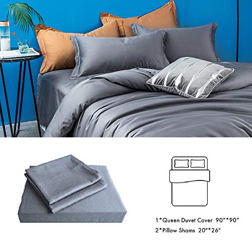 MILDLY Solid Color Gray Duvet Cover Sets, Luxury Queen Comforter Cover MILDLY Stable Coloration Grey Quilt Cowl Units Luxurious Queen Comforter Cowl with 2 Pillowcases 100% Egyptian Cotton (No Comforter).