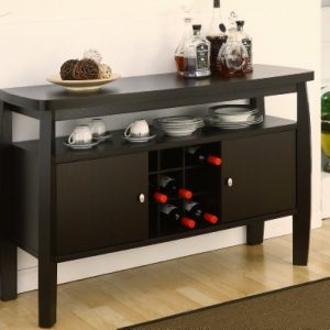 ioHOMES Clyton Contemporary 2-Door Storage Cabinet Dining Buffet with One Open Shelf and Wine Bottle Slots, Dark Espresso