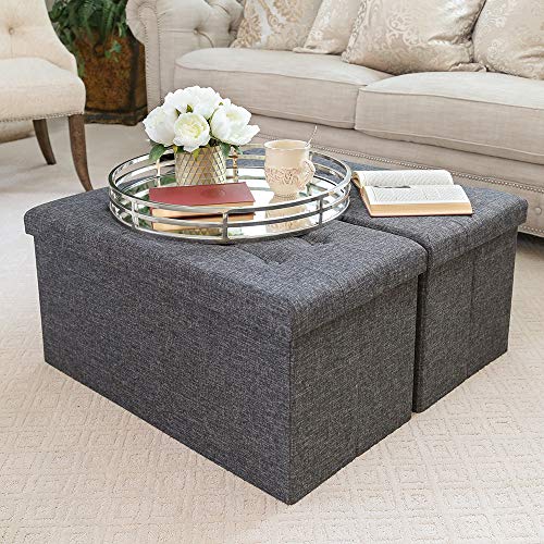 Seville Classics 31.5" Foldable Tufted Storage Bench Seville Classics 31.5" Foldable Tufted Storage Bench Footrest Toy Chest Coffee Table Ottoman, Single, Charcoal Gray.