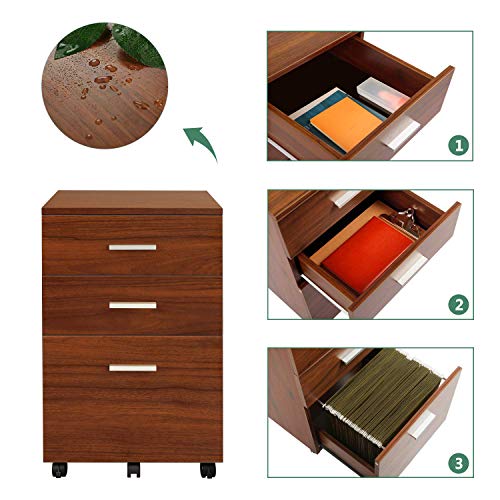 DEVAISE 3 Drawer Mobile File Cabinet, Wood Filing Cabinet fits DEVAISE 3 Drawer Mobile File Cabinet, Wood Filing Cabinet fits A4 or Letter Size for Home Office, Walnut.