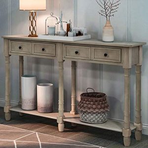 Retro Console Table Sofa Table for Entryway with Drawers and Shelf Living Room Table (Antique Grey)