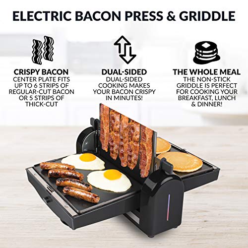 HomeCraft FBG2 Nonstick Electric Bacon Press and Griddle HomeCraft FBG2 Nonstick Electrical Bacon Press &amp; Griddle, Cooks 6 Items, Good For Eggs, Sausage, Pancakes, Hashbrowns, 6-Slice, Black.