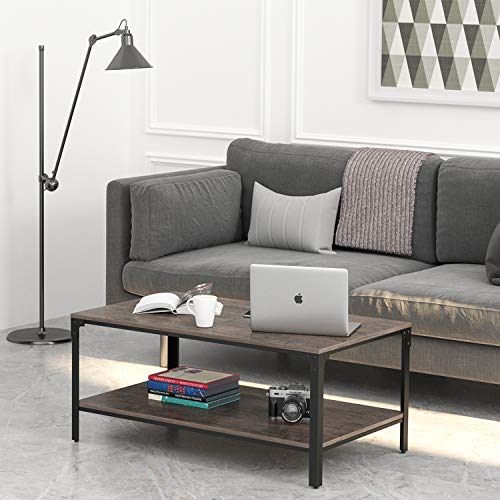 IRONCK Industrial Coffee Table for Living Room, with Storage Shelf, Rivet Design, Wood Look Accent Furniture, Dark Brown