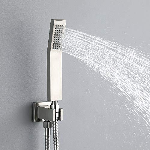 Shower Systems Luxury Brushed Nickel Bathroom Shower Faucet Bathe Programs Luxurious Brushed Nickel Rest room Bathe Faucet with Tub Spout,8'' Rain Bathe Head and Handheld Wall Mount Bathe Fixtures (Brushed Nickel bathe faucet).