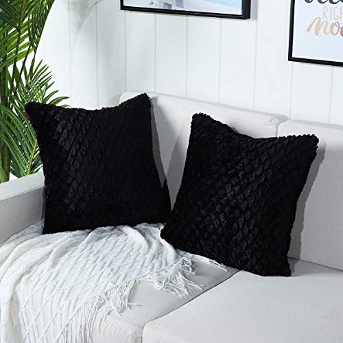 Mandioo Pack of 2 Luxury Soft Plush Faux Fur, Decorative Throw Pillow Covers Mandioo Pack of two Luxurious Tender Plush Fake Fur Ornamental Throw Pillow Covers Set Cushion Circumstances Pillowcases for Sofa Couch Bed room Automotive 18x18 Inches,Black.
