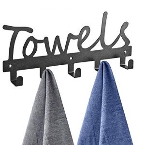 Towel Racks 5 Hooks Black Sandblasted Robe Hooks Wall Mount Towel Holder Black Metal Towel Racks Rustproof and Waterproof for Kitchen Storage Organizer Rack, Bathroom Towels, Robes, Clothing