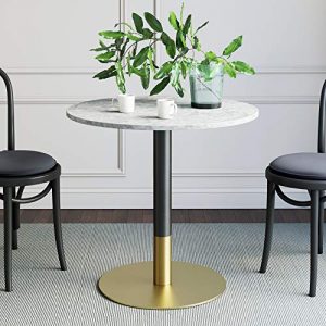 Nathan James Lucy Small Mid-Century Modern Kitchen or Dining Table with Faux Carrara Marble Top and Brushed Metal Pedestal Base, White/Gold