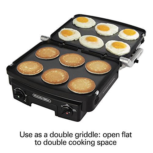 Proctor Silex 5-in-1 Electric Indoor Grill, Griddle and Panini Press Proctor Silex 5-in-1 Electrical Indoor Grill, Griddle and Panini Press, Opens Flat to Double Cooking Area, Reversible Nonstick Plates, Stainless Metal (25340R).