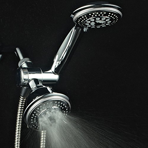 Handheld Showerhead & Rain Shower Combo – Elevate Your Shower Experience with High-Pressure 24 Function Dual 2-in-1 Shower Head System and Stainless Steel Hose in All-Chrome Finish Hydroluxe 1433 Shower Combo has truly transformed my daily routine. The 5-setting overhead shower head and 5-setting hand shower can be used individually or together, offering a total of 24 full and combined water flow patterns. The oversized 4-inch chrome face with a 3-zone click lever dial and rub-clean jets ensures a spa-like experience in the comfort of your own bathroom. With settings like Power Rain, Massage, Keep-Warm Mist, Economy Rain, and Pause, this shower combo caters to every mood and need. The patented 3-way water diverter with an anti-swivel lock nut and angle-adjustable overhead bracket adds convenience and flexibility to your shower experience. The 5-foot super-flexible stainless steel hose, equipped with conical brass hose nuts, ensures easy hand tightening.