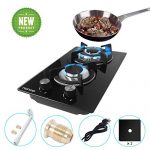 12 Inches Gas Stove High Gas Cooktop Gas Hob Stove Top 2 Burners Gas Range Double Burner Gas Stoves Kitchen Slope Edge Tempered Glass LPG/NG Dual Fuel Electric Stove Top Thermocouple Protection