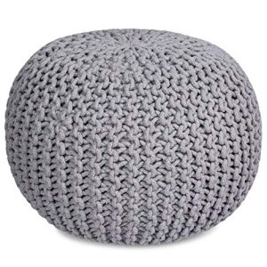BIRDROCK HOME Round Pouf Foot Stool Ottoman - Knit Bean Bag Floor Chair - Cotton Braided Cord - Great for The Living Room, Bedroom and Kids Room - Small Furniture (Light Grey)