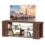 Tangkula 3-Tier TV Stand, Wooden TV Bench for TVs up to 50”, Media Game Console Storage Cabinet, Entertainment Center for Home Living Room Office, 44”L x 11.5”W x 16”H (Coffee)