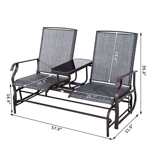 Outsunny 2 Person Outdoor Mesh Fabric Patio Double Glider Chair Outsunny 2 Individual Outside Mesh Material Patio Double Glider Chair with Middle Desk.