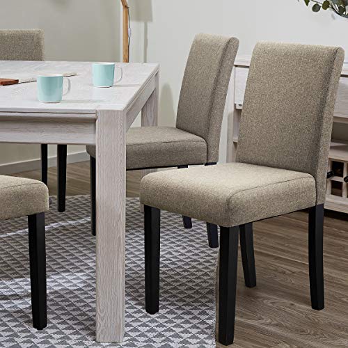 Furniwell Dining Chairs Fabric Upholstered Parson Urban Style Kitchen Furniwell Dining Chairs Fabric Upholstered Parson Urban Style Kitchen Side Padded Chair with Solid Wood Legs Set of 4 (Beige).